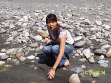 PrincEss at the river with lots of marble rocks under HOT sun!